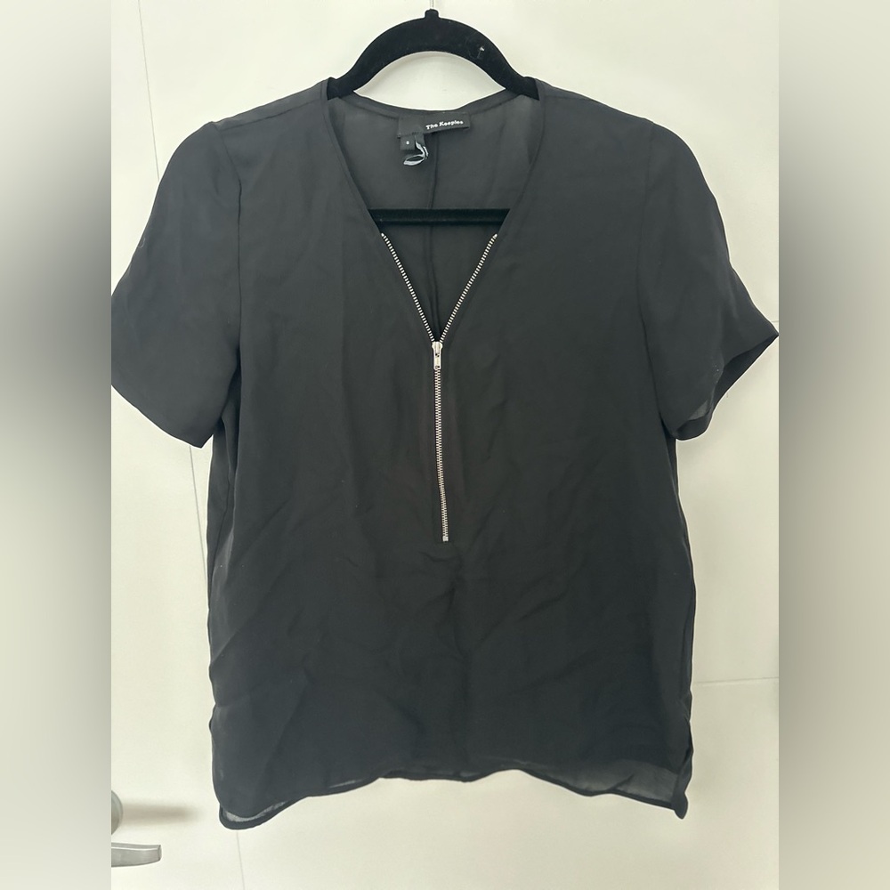 The Kooples Black Half Zip Short Sleeve Blouse Top Small